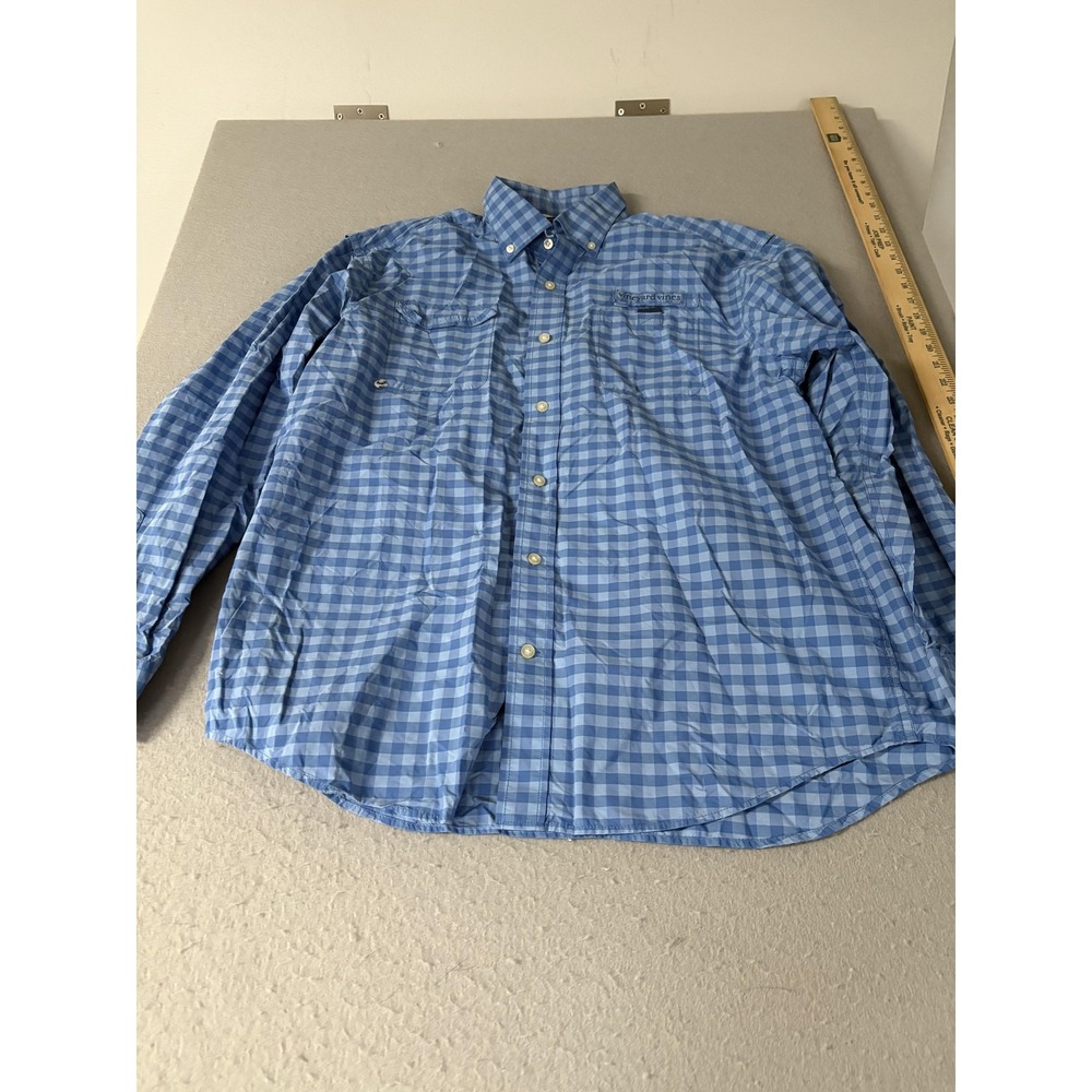 Vineyard Vines Shirt Mens Large‎ Blue Gingham Harbor Nylon Fishing Button Down